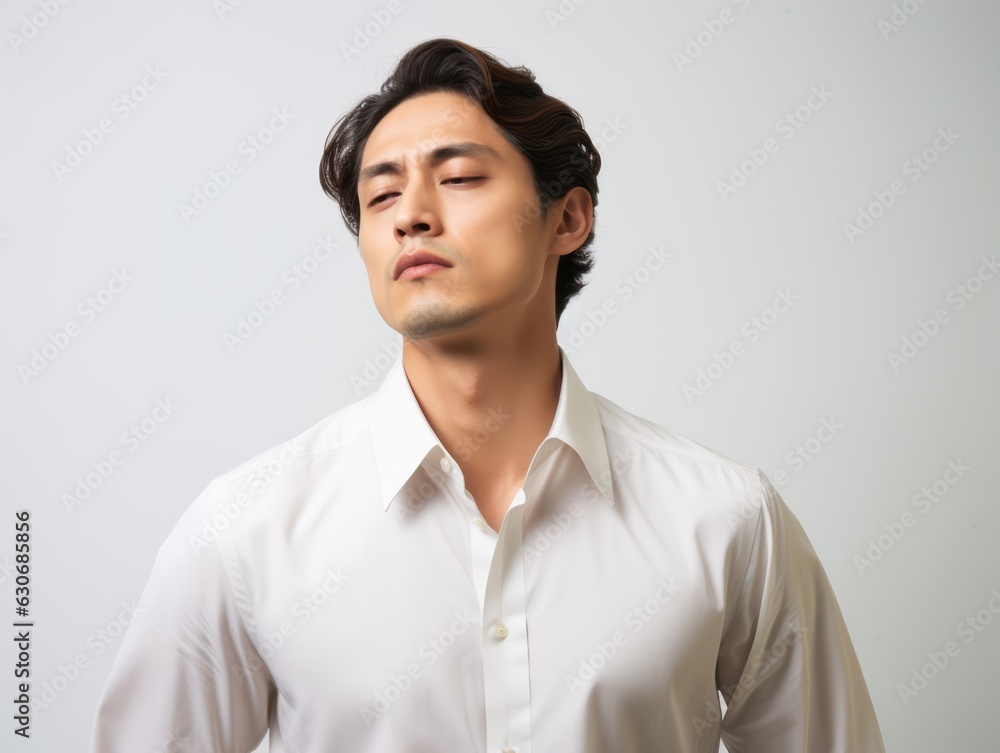 Studio shot of asian 30 years old man in emotional dynamic pose Studio shot of asian 30 years old man in emotional dynamic pose