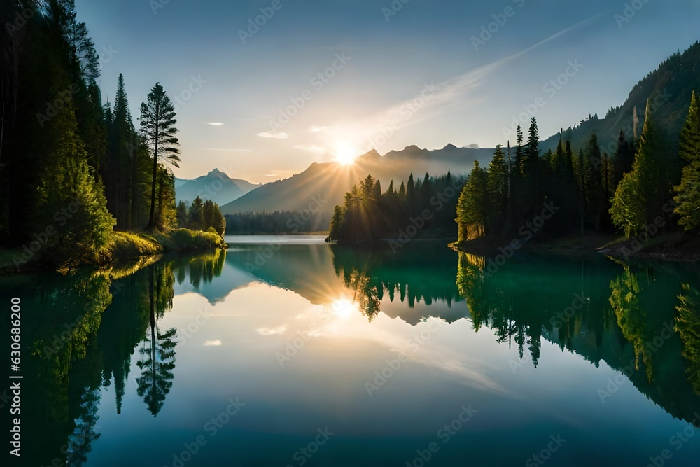 Fototapeta premium sunset over lake