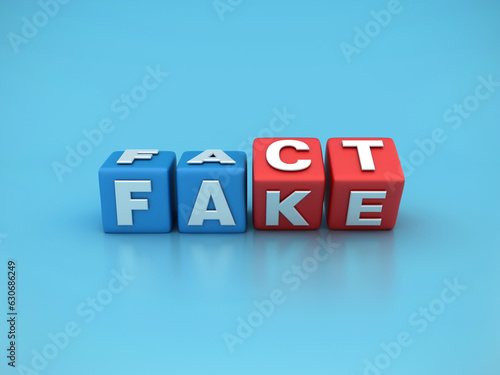 Buzzword Tile Blocks Changing from Fake to Fact Words - High Quality 3D Rendering photo