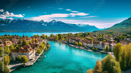 Aerial Cityscape Panorama of Annecy: Historical Houses and Lake, France © Nico Vincentini