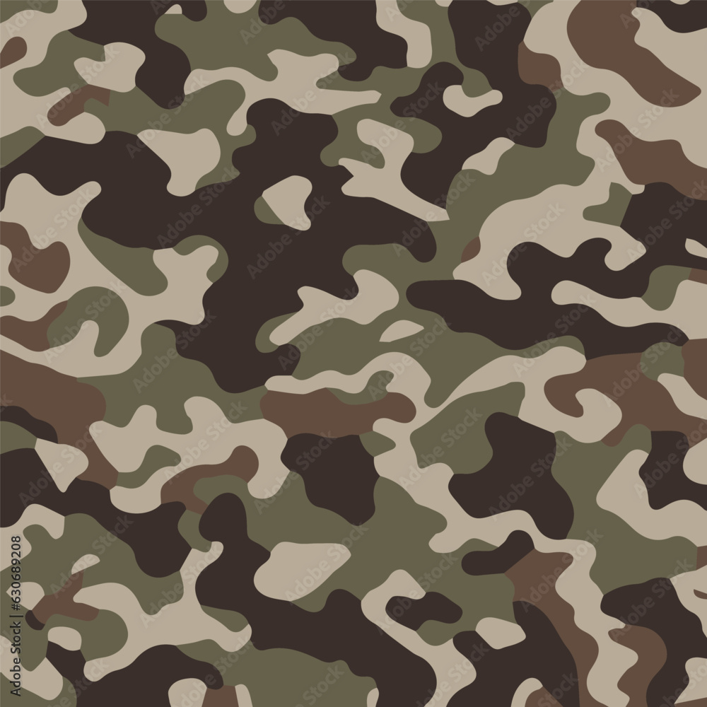 Camouflage seamless pattern. Trendy style camo, repeat print. Vector illustration. Khaki texture, perfect for military army design Camouflage seamless pattern. Trendy style camo, repeat print. Vector illustration. Khaki texture, perfect for military army design
