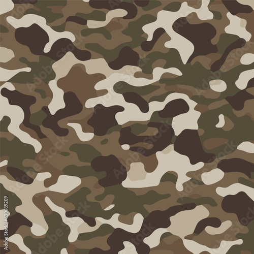 Camouflage seamless pattern. Trendy style camo, repeat print. Vector illustration. Khaki texture, perfect for military army design