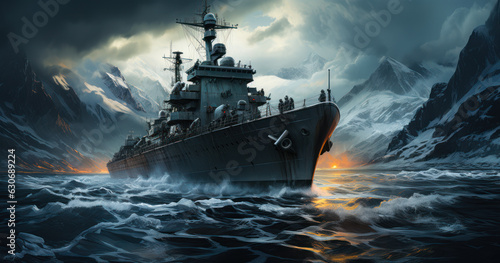 Naval Expedition - Vessel Travels Through Arctic Waters