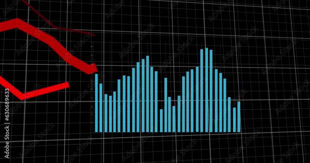 Animation of financial data processing over grid on black background Animation of financial data processing over grid on black background