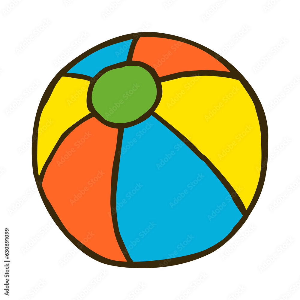 Obraz premium Doodle colorful beach ball. Hand drawn beach toy symbol. Png clipart isolated on transparent background