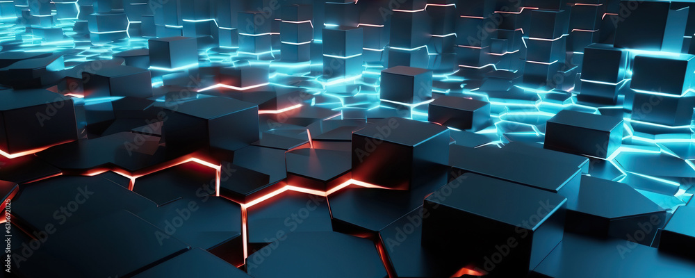 Fototapeta premium Abstract digital background. Can be used for technological processes, neural networks and AI, digital storages, sound and graphic forms, science, education, etc.