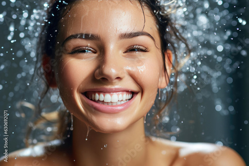 Capturing the Essence of Skincare: A Close-Up with Water Splashes © AIproduction