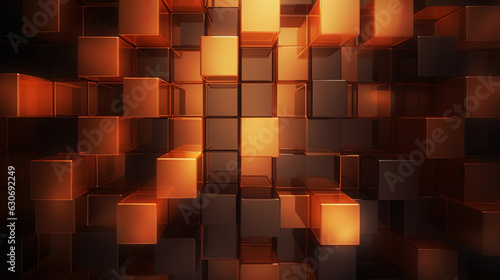 An abstract image of cubes in orange and brown