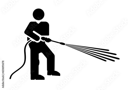 Jet washing vector icon showing person using a jet wash