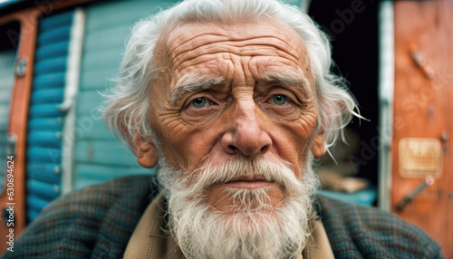 Elderly man living in poverty, ai generated photo