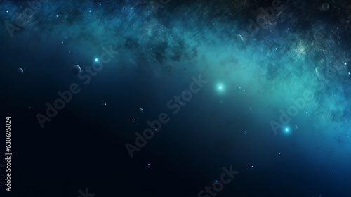 An image of a space scene with stars and planets