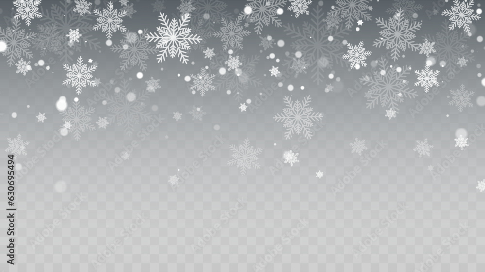 Falling Snow Overlay Background. Snowfall Winter Christmas Background. Vector Illustration.