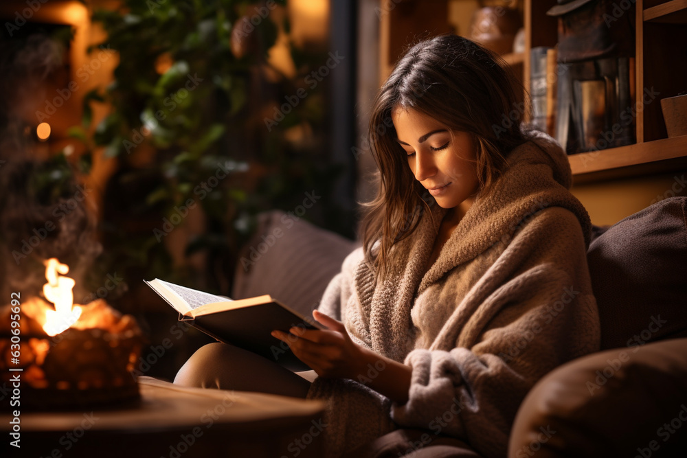 cozy photo of engaging in cozy indoor activities on a rainy day, such as reading or enjoying hot beverages Generative AI cozy photo of engaging in cozy indoor activities on a rainy day, such as reading or enjoying hot beverages Generative AI