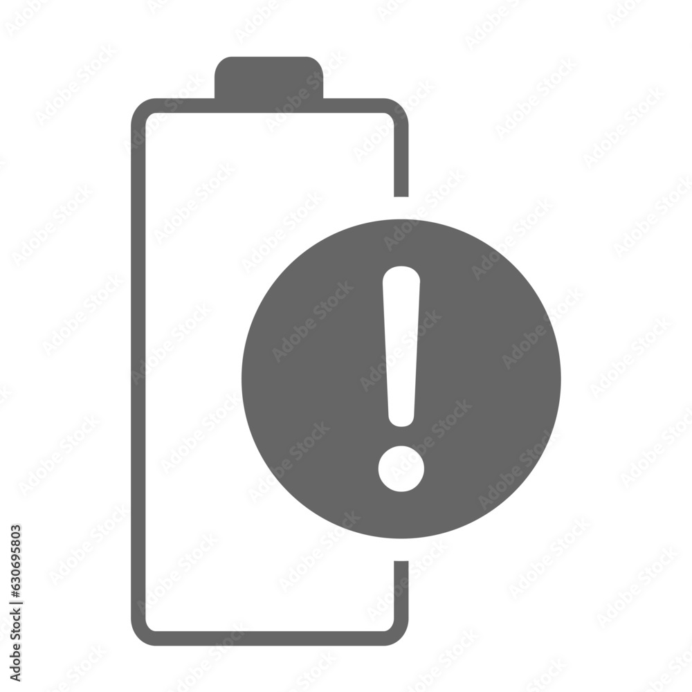 Battery icon with a warning mark when the remaining amount is low. Battery icon with a warning mark when the remaining amount is low.