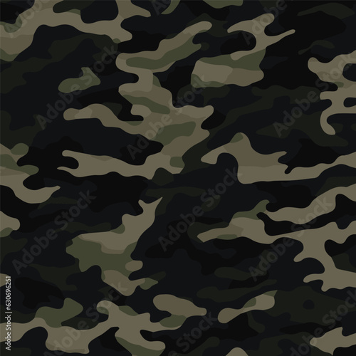 Camouflage seamless pattern. Trendy style camo, repeat print. Vector illustration. Khaki texture, perfect for military army design