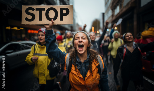 environmentalists demonstrating sitting on the road against automobile industry gas,pollution. Blocking the road for cars Global Climate Activist photo