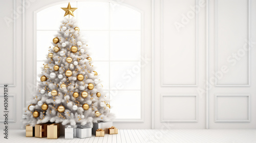 Big beautiful Christmas tree in room decorated  © Cybonad
