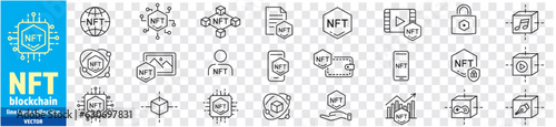 NFT wallet blockchain token crypto cryptocurrency bitcoin coins icons collection editable stroke vector