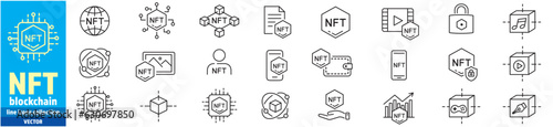 NFT wallet blockchain token crypto cryptocurrency bitcoin coins icons collection editable stroke vector