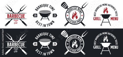 barbecue logo design vector grill and fire with fork and spatula combination