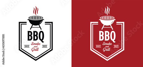 barbecue logo design vector grill and fire with fork and spatula combination