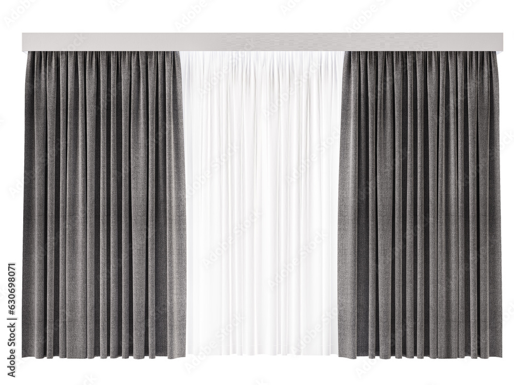 grey Curtains Isolated On black background grey Curtains Isolated On black background