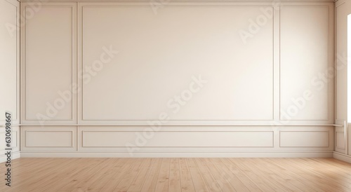 The interior of a room with a blank wall. Wooden floor