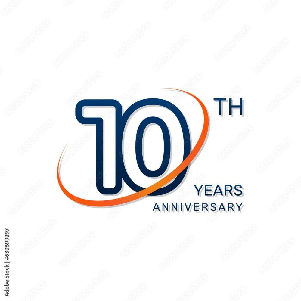 10th anniversary logo in a simple and modern style in blue and orange colors. logo vector illustration