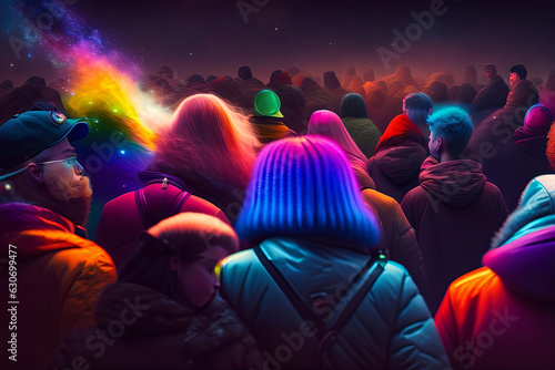 Abstract Group of Crowded People in Multiple Colored Exposure