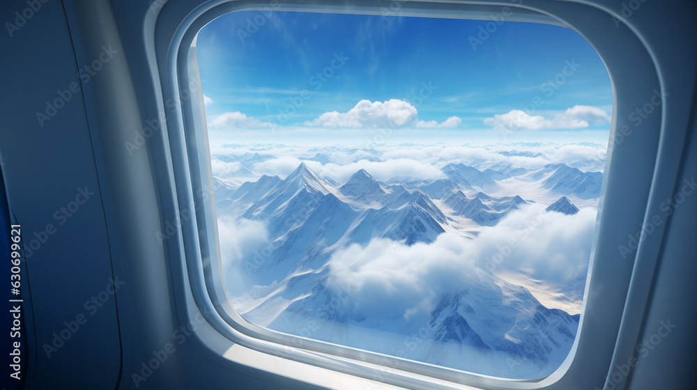 A view of a mountain range from a plane window