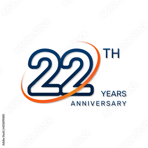 22th anniversary logo in a simple and modern style in blue and orange colors. logo vector illustration photo