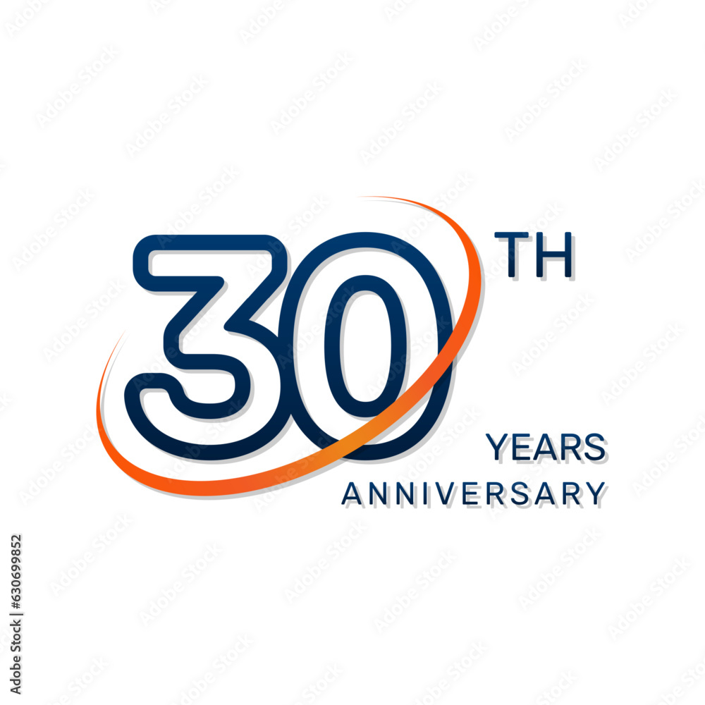 Obraz premium 30th anniversary logo in a simple and modern style in blue and orange colors. logo vector illustration