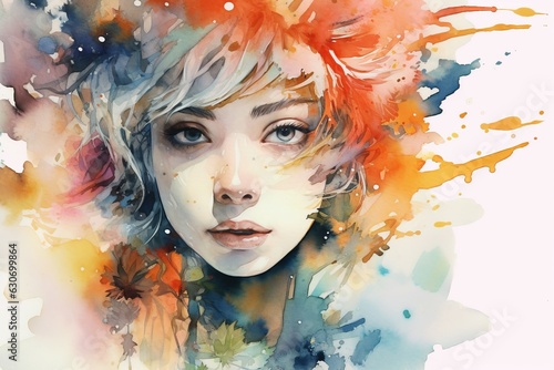 Watercolor portrait of a pretty girl in. generated ai.
