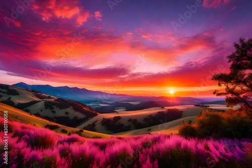 beautiful sunset view in mountains photo