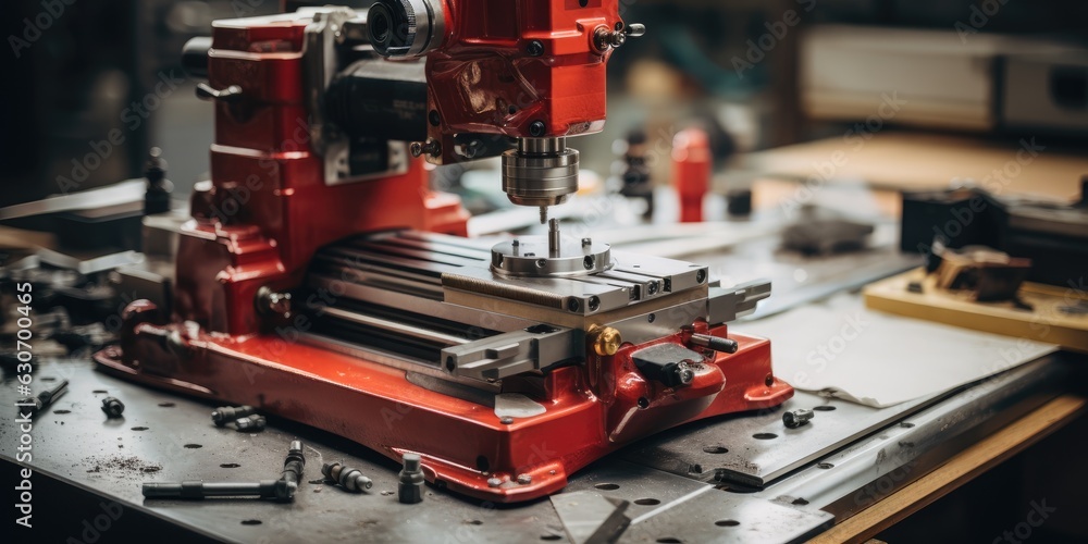 Milling machine during cutting operation. Generative AI Milling machine during cutting operation. Generative AI