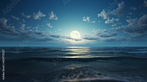 A painting of a full moon over the ocean