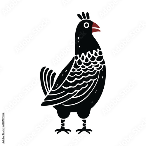 Chicken linocut vector illustration. Pattern for linocut, embroidery, crafts. Hen.