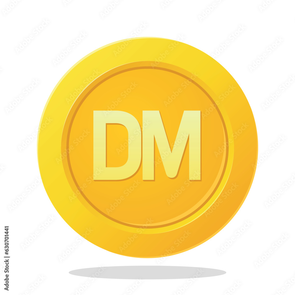 Gold coin with German Mark sign. Financial items. Currency element vector illustration. Gold coin with German Mark sign. Financial items. Currency element vector illustration.