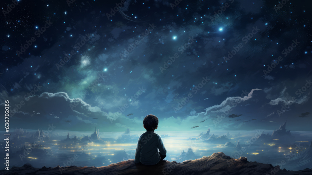 A person sitting on a hill looking at the stars