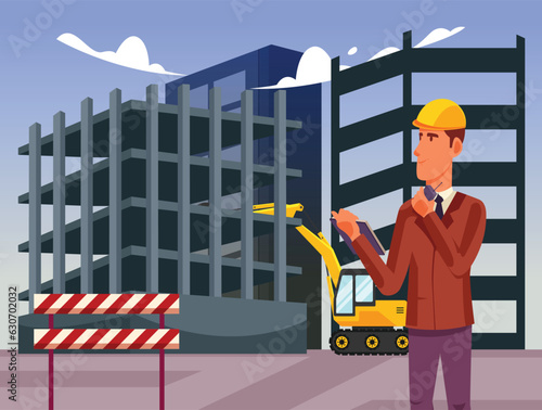 contractor in front of the construction of multi-storey buildings