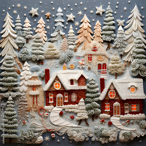 Christmas illustration, 3D Embroidery effect, snowman, snow, winter