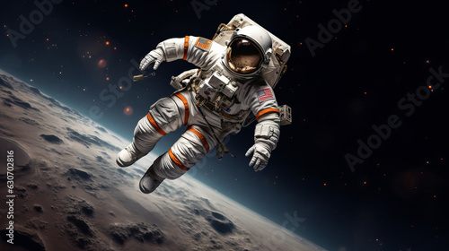 An astronaut floating in the air above the earth
