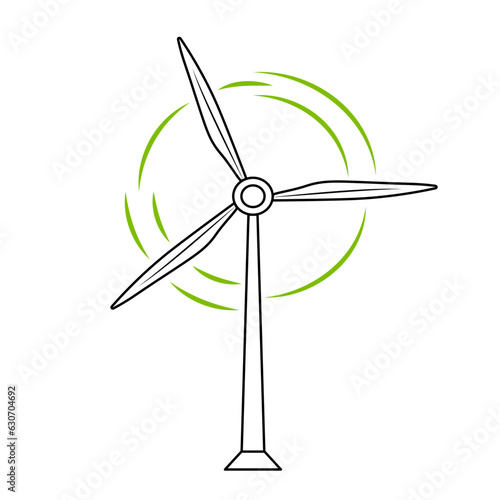 Wind turbine doodle icon. Hand drawn windmill isolated on white background.