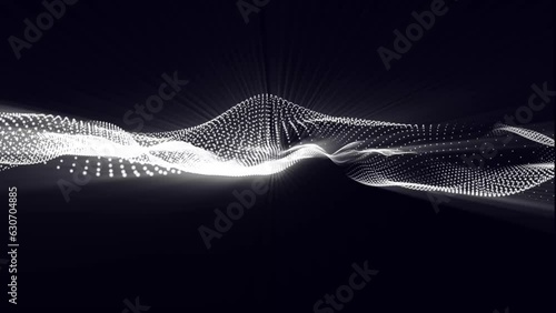 Black abstract background and white digital dots form wave. Futuristic, Modern, Digital, Abstract and technology dots wave background. Data technology. Connecting dots and lines on black background.