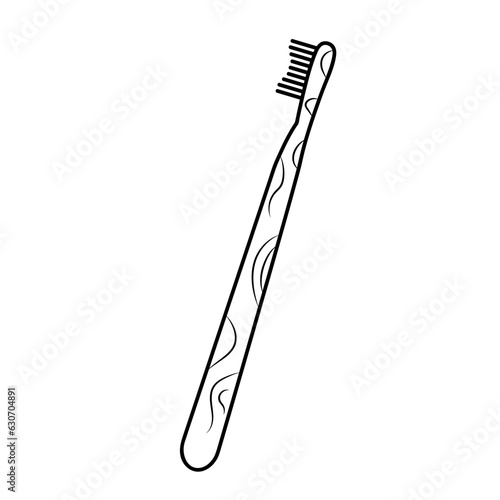 Wooden toothbrush in doodle style. Zero waste, eco bamboo toothbrush icon.