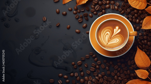 Stampa su tela Coffee cup with coffee art, coffee banner, background, International Coffee Day