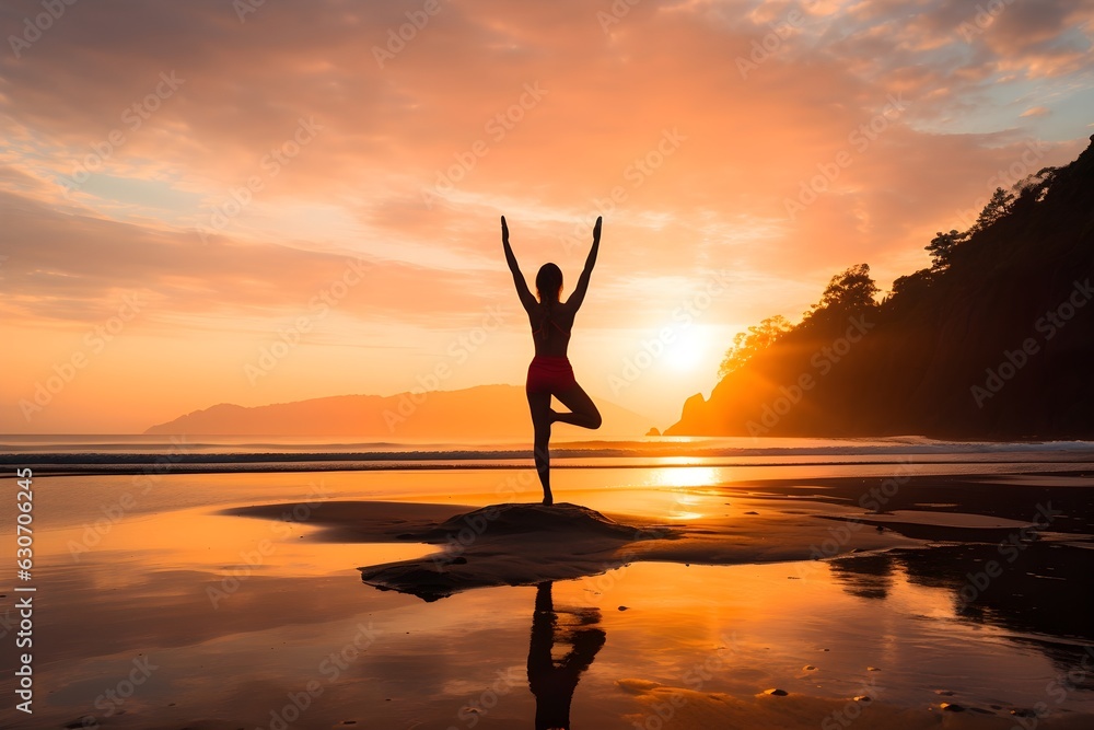 Serenity in Solitude: Practicing Yoga Alone on a Peaceful Beach, Welcoming the Sunrise Serenity in Solitude: Practicing Yoga Alone on a Peaceful Beach, Welcoming the Sunrise