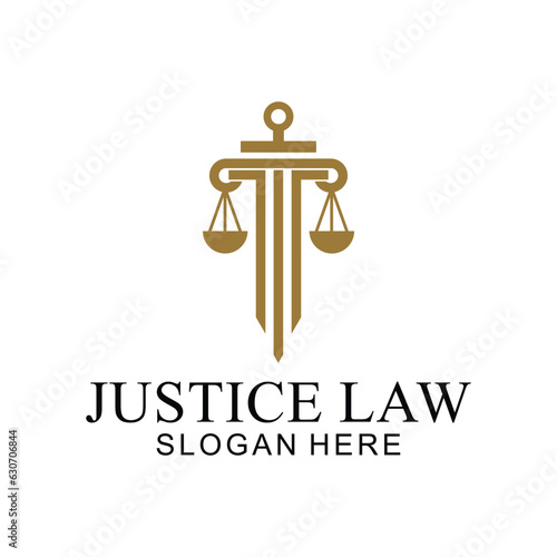 law logo with pillars of justice symbol concept, creative premium of lawyer and law office