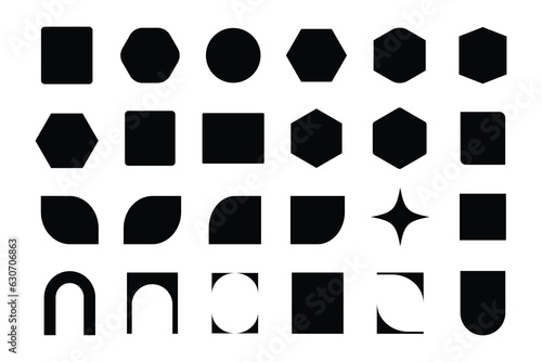 Vector basic shape collection. Basic shapes vector set. Geometric formal shape. Polygonal elements. Modern trendy minimalist basic figures, star, arch, circles, hexagon, triangle on flat style photo