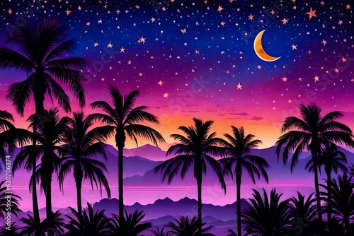 night sky with palm trees